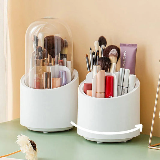 Rotating Makeup Brush Holder with Dustproof Lid | Cosmetic Brush Case