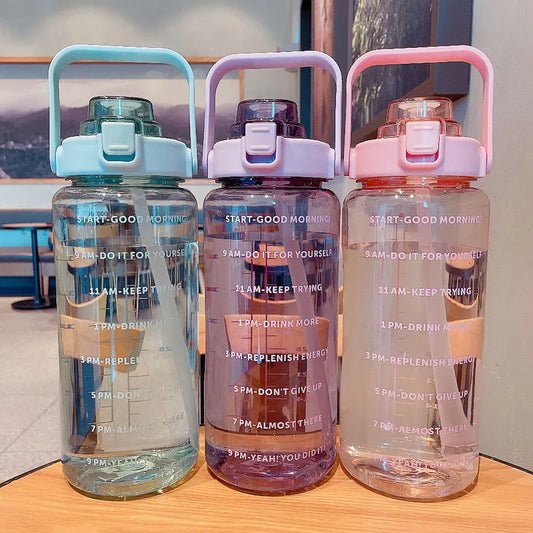 2L Motivational Time Marker Transparent Drinking Water Bottle With Straw