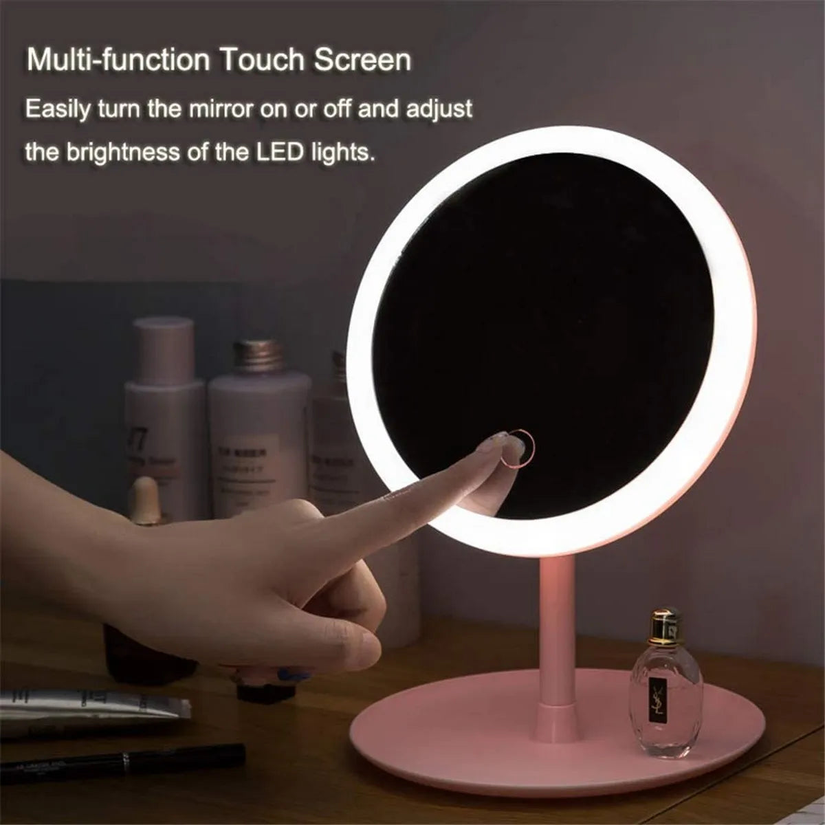**LED Touch Screen Makeup Mirror – Dimmable Light Vanity Mirror**