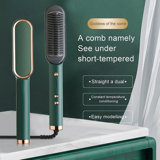 2-in-1 Hair Straightening Brush | Heated Comb & Styling Tool
