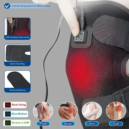 Heated Therapy Knee Brace with USB Charging | Electric massager heating pad