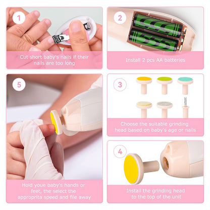 **Electric Baby Nail Trimmer & Manicure Set with 6 Grinding Heads**