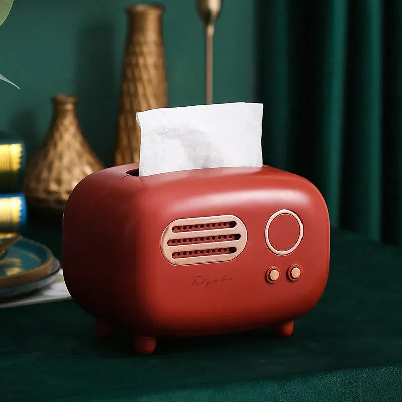 Retro Radio Tissue Box - Vintage Style Desktop Tissue Holder