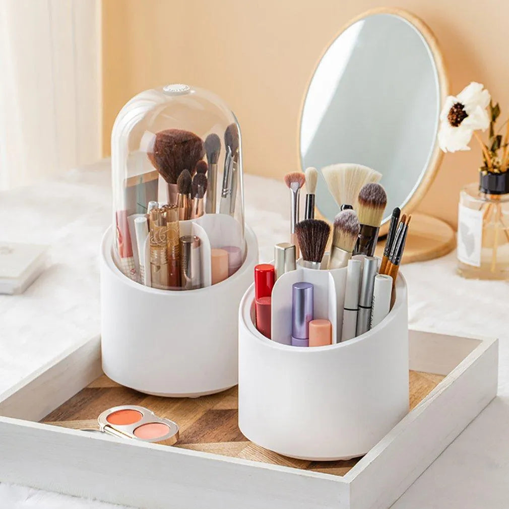 Rotating Makeup Brush Holder with Dustproof Lid | Cosmetic Brush Case