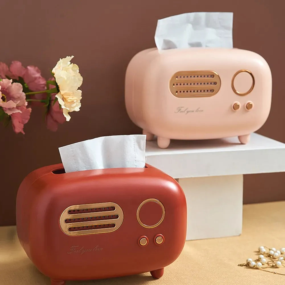 Retro Radio Tissue Box - Vintage Style Desktop Tissue Holder