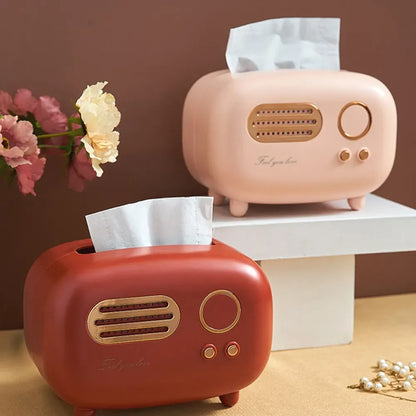 Retro Radio Tissue Box - Vintage Style Desktop Tissue Holder