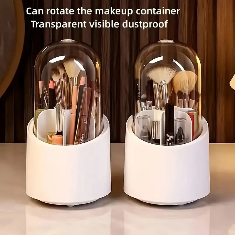 Rotating Makeup Brush Holder with Dustproof Lid | Cosmetic Brush Case