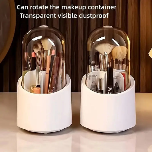 Rotating Makeup Brush Holder with Dustproof Lid | Cosmetic Brush Case