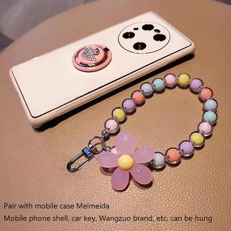 1Pc Colorful Flower Beaded Mobile Phone Charm Strap Chain Lanyard Women Girl Jewelry