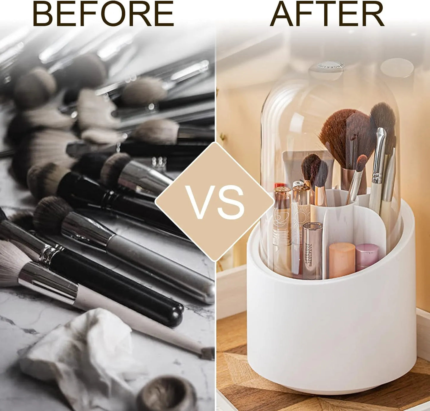 Rotating Makeup Brush Holder with Dustproof Lid | Cosmetic Brush Case