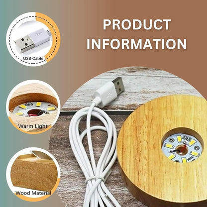 "3D LED Crystal Galaxy Lamp – Solar System Night Light with Wooden Base"