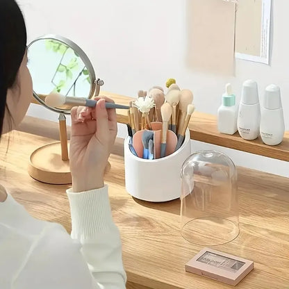 Rotating Makeup Brush Holder with Dustproof Lid | Cosmetic Brush Case