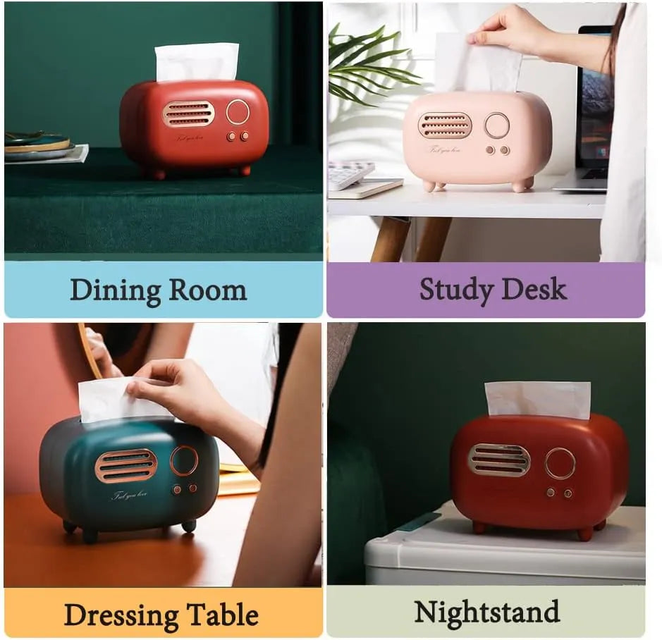 Retro Radio Tissue Box - Vintage Style Desktop Tissue Holder