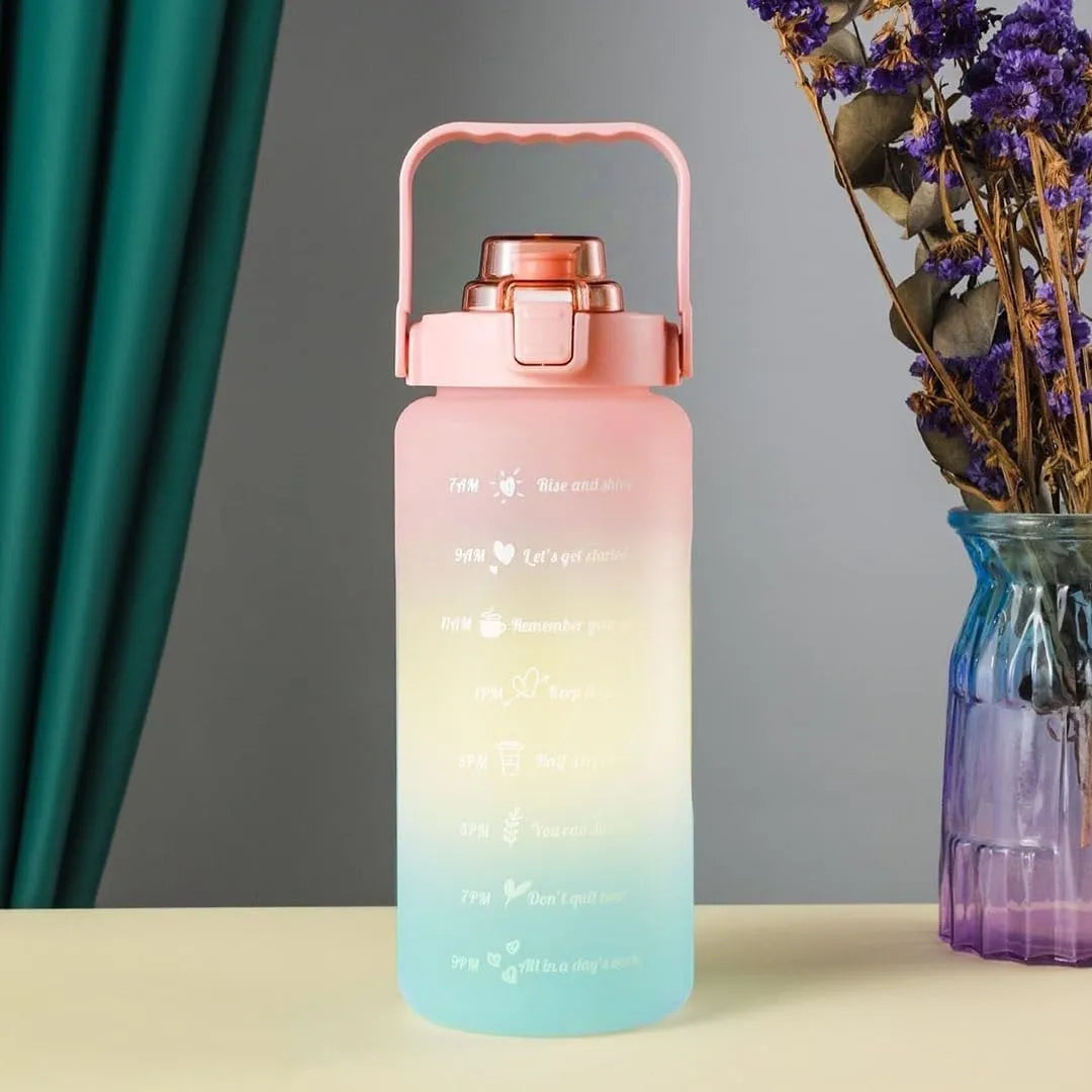 2L Motivational Time Marker Transparent Drinking Water Bottle With Straw