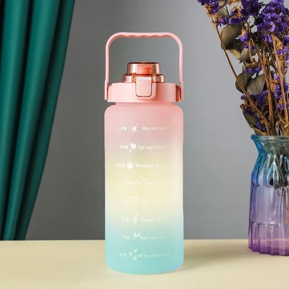 2L Motivational Time Marker Transparent Drinking Water Bottle With Straw