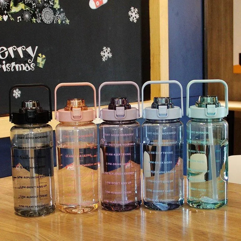 2L Motivational Time Marker Transparent Drinking Water Bottle With Straw
