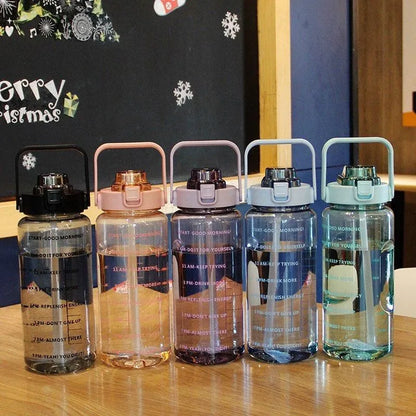 2L Motivational Time Marker Transparent Drinking Water Bottle With Straw